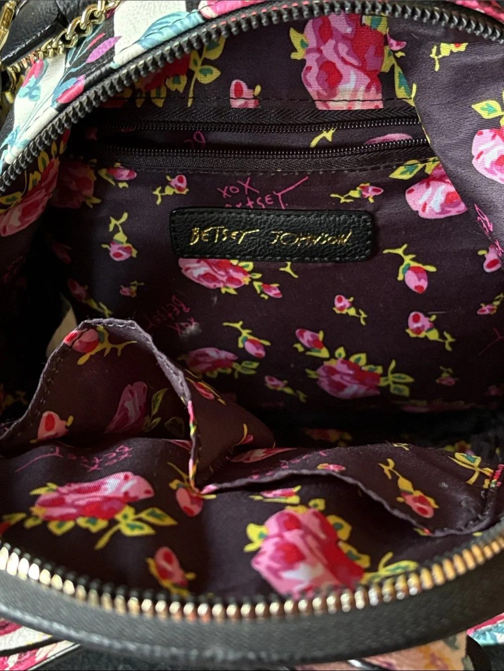 Betsey Johnson Black & White Striped with Floral Mini Backpack with Bow LIKE NEW